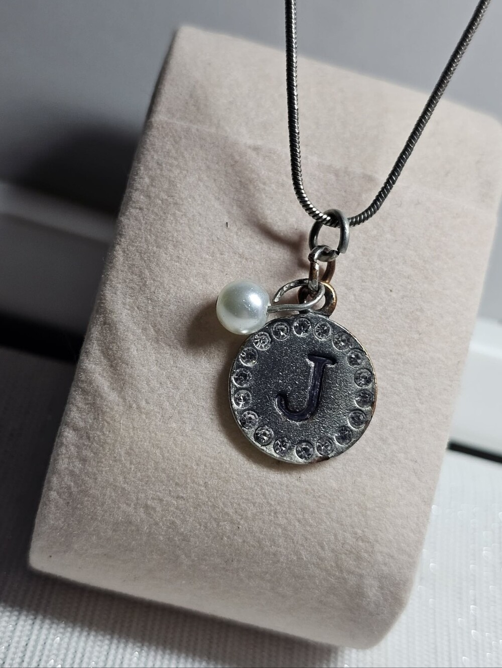 'J' Initial Pendant Necklace with Pearl Accent - Silver-toned